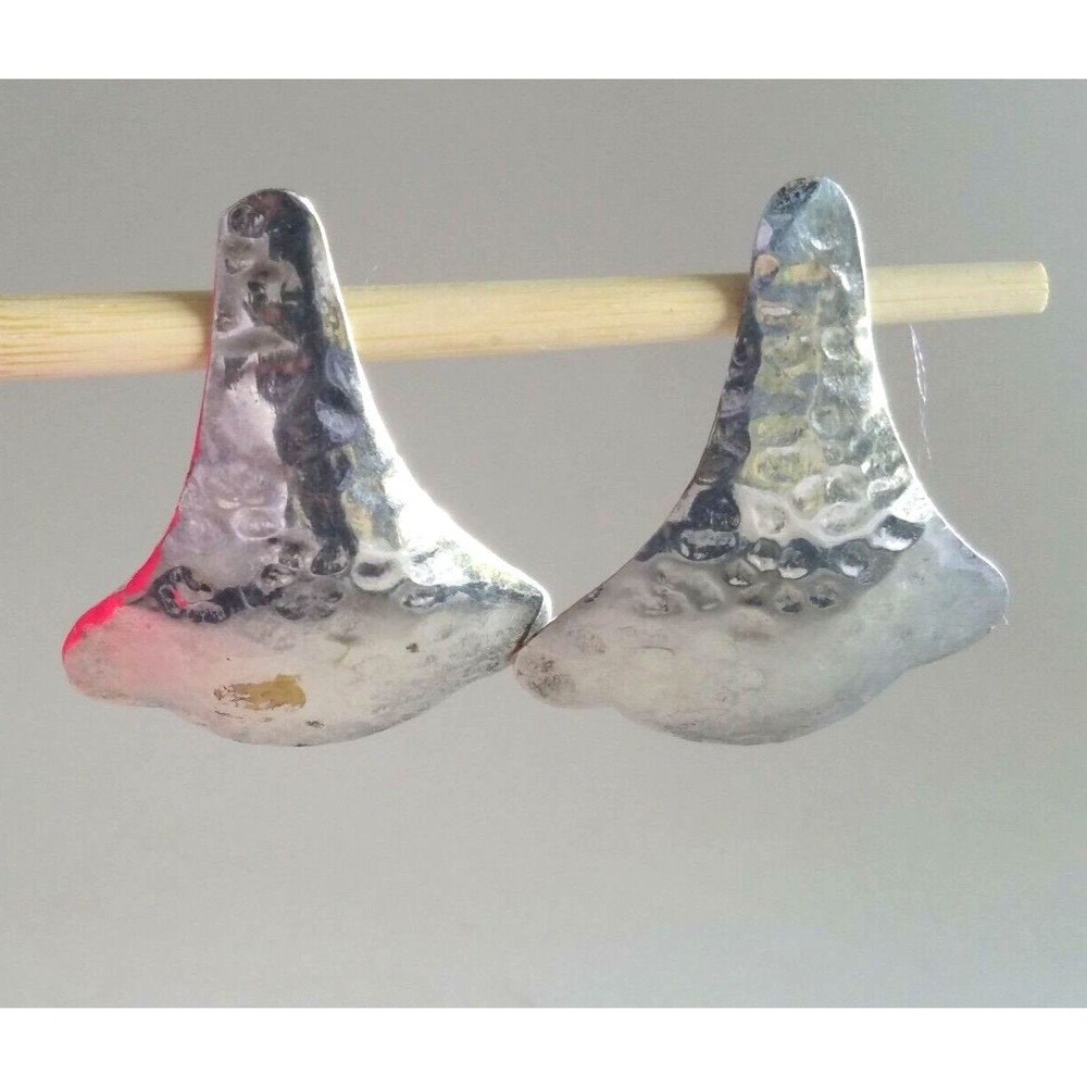 Vtg Fabulous Large Hammered Silver-tone Pierced Earrings 1970s  2"